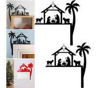 SHIFuXX Outdoor nativity scene,nativity scene,Jesus Door Frame Sign Decoration,Door Frame Corner Sign Decorations,Metal Nativity Scene Door Topper,Metal Christmas Door Topper,for Windows Wall(Black)
