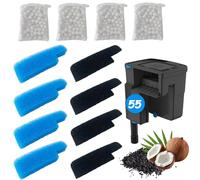 SHIGATSU 4 Set Three-Stage Filters Replacement Media Kit for Seachem Tidal 55 Filter, Replacement Aquarium Filter Sponge and Activated Carbon Pad for Fish Tank Filter