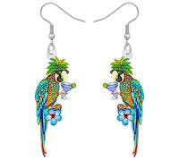 SHIGIE Acrylic Cocktail Cute Macaw Parrot Earrings Hawaiian Birds Dangle Tropical Animals Jewellery For Women Lightweight Gifts Charms (Green)