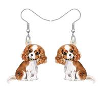 SHIGIE Acrylic Cute Brown Cavalier King Charles Spaniel Dog Earrings Pet Animals Dangle Party Jewellery For Women Puppy Lovers Charm Gifts (White)