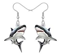 SHIGIE Acrylic Fierce Shark Earrings Dangle Cartoon Ocean Animals Funny Lightweight Jewellery For Women Sea Lovers Gifts Charms (Smoke)