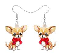 SHIGIE Acrylic Lovely Cartoon Chihuahua Dog Earrings Lightweight Dangle Puppy Animals Funny Gifts For Women Pet Lovers Charms (Orange)