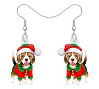 SHIGIE Christmas Acrylic Adorable Santa Hat Beagle Dog Earrings Pets Animals Dangle Red Suit Puppy Festival Jewellery For Women Gifts (Multi)