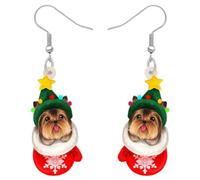 SHIGIE Christmas Acrylic Cute Yorkshire Terrier Dog Earrings Holly Antler Puppy Holiday Jewellery For Women Pets Lovers Festival Gifts (Multi)