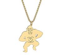 SHIGIE Stainless Steel 18K Gold Silver Plated Heart Gorilla Necklace Pendant Funny Wild Animals Jewellery For Women Gifts Charms (Gold-plated)