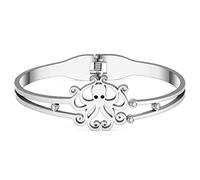 SHIGIE Stainless Steel 18K Gold Silver Plated Ocean Octopus Bangle Cuff Hollow Out Bracelets Rhinestones Sea Animals Jewellery For Women Gifts (Silver Plated)