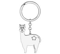 SHIGIE Stainless Steel Adorable Flowers Alpaca Keychain Llama Wild Animals Key Ring Jewellery For Women Car Backpack Key Gifts (Silver Plated)