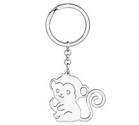 SHIGIE Stainless Steel Cute Banana Peach Monkey Keychain Key Ring Funny Wild Animals Jewellery For Women Car Purse Key Gifts (Silver Plated)