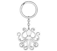 SHIGIE Stainless Steel Rhinestone Octopus Keychain Car Wallet Key Ring Cute Ocean Animals Jewellery For Women Sea Lovers Gifts (Silver Plated)