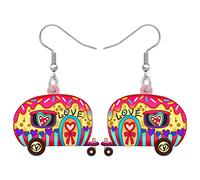 SHIGIE Valentine's Day Acrylic Colorful Doughnut Camper Van Earrings Bow Hearts Dangle Funny Car Bus Festival Gifts For Women Couple (Multi)