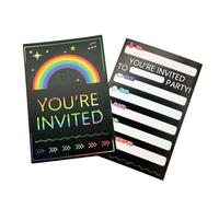 ShigKeu 20pcs Party Invitations Neon Rainbow Invitation Glow Rainbow Theme Birthday Invites Rectangular Invites for Kids Birthday Party Disco Festival Partys Invitations