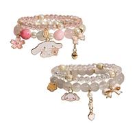 ShigKeu 2PCS Crystal Bead Bracelet Lovely Beige Cartoon Crystal Beads Elastic Bracelets Elastics Bracelet for Girls & Ladies Small Fresh Simple Cute Cartoon Yugui Dog Bracelets