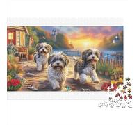 Shih Tzu 100% Recycled Cardboard Shih Tzu Pair at Sunset 1000Pc Jigsaw Puzzle Adults Fun Activity for Rainy Days 38x26cm/1000pcs