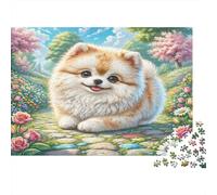 Shih Tzu 1000 Piece Difficult Puzzle for Adults - Pomeranian in Pink Flowers Challenging Jigsaw for Family Game, Decompression & Gifts 52x38cm/1000pcs