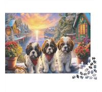 Shih Tzu 1000 Piece Jigsaw Puzzle for Families Three Cute Dogs at Sunset Fun Challenging Game | Home Decoration 52x38cm/1000pcs