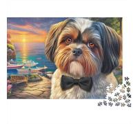 Shih Tzu 1000 Pieces Jigsaw Puzzles Engaging Home Decoration Shih Tzu with Black Bowtie Jigsaw Puzzles Unique Puzzle Gift for Adults & Families 38x26cm/1000pcs