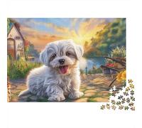 Shih Tzu 1000 Pieces Paper Forest Path Sunset Puzzle Large Piece Elderly Concentration Mindfulness Meditation Gift for Senior Puzzle Fans 38x26cm/1000pcs