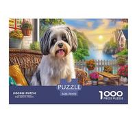 Shih Tzu 1000Pc Jigsaw Puzzle for Adults: Smiling Fluffy Pup in Garden Impossible Hard Difficult & Educational Decompression 70x50cm/1000pcs