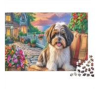 Shih Tzu 1000Pc Jigsaw Puzzles for Adults | Sustainable Smiling Dog by A Garden Gate Challenging & Educational Game 70x50cm/1000pcs