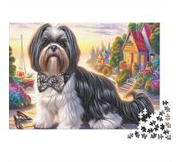 Shih Tzu 1000Pc Jigsaw Puzzles for Women & Men Stylish Dog with Bow Tie Impossible Hard Puzzle | Home Activity 70x50cm/1000pcs