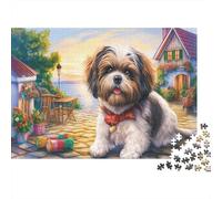 Shih Tzu 1000Piece Jigsaw Puzzle Shih Tzu Red Bow Dock For Adult Colourful Large Pieces Age12+byth Challenging The Impossible Brainteasing Game 38x26cm/1000pcs