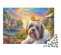 Shih Tzu 1000Piece JigsawPuzzleShih Tzu Yellow Bow Dock ForAdult Colourful Brainteasing Age12+byth Challenging The Impossible Difficult Game Brainteasing Adults Jigsaw Puzzle 38x26cm/1000pcs