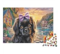 Shih Tzu 1000Piece JigsawPuzzlesShih Tzu Purple Bow Harbor ForAdults Challenging LargePiecePuzzles Age12+byth HomeDecoration Brainteasing Adults Jigsaw Puzzle 52x38cm/1000pcs