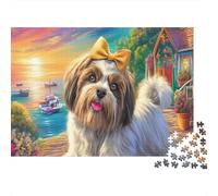 Shih Tzu 1000Pieces JigsawPuzzleShih Tzu Yellow Bow Dock ForAdult Colourful Brainteasing Age12+byth Challenging The Impossible Difficult Game Uncover The Puzzle 52x38cm/1000pcs