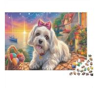 Shih Tzu 1000Pieces JigsawPuzzlesShih Tzu Pink Bow Porch ForAdult Challenging LargePiecePuzzles Age12+byth Challenging The Impossible Difficult Game Uncover The Puzzle 70x50cm/1000pcs