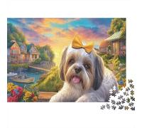 Shih Tzu 1000Pieces JigsawPuzzlesShih Tzu Yellow Bow Dock KidsforAdult Colourful Brainteasing Age12+byth HomeDecoration Uncover The Puzzle 52x38cm/1000pcs