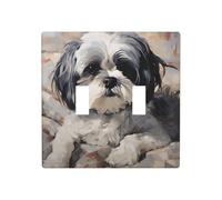 Shih Tzu 2-Gang Wall Plate Cover Modern Decorative Light Switch Cover Unbreakable Polycarbonate Double Toggle Electrical Faceplate Cover For For Nursery Bathroom Bedroom Home Decor