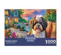 Shih Tzu Adult Puzzle for Home: Smiling Dog by A Garden Gate Educational Game Decompression & Wall Decor 38x26cm/1000pcs