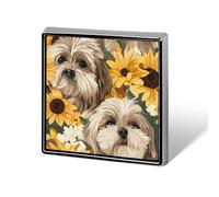 Shih Tzu And Sunflowers Novelty Brooches & Pins Square Personalised Metal Lapel Badge with Butterfly Clutch Clasp