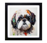 Shih Tzu Bauhaus Framed Print | 18x18 Inch Black Framed Wall Art | Ready to Hang | Modern Nature Picture | Living Room Bedroom Lounge Office