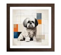 Shih Tzu Bauhaus No.1 Framed Print | 18x18 Inch Walnut Framed Wall Art | Ready to Hang | Modern Nature Picture | Living Room Bedroom Lounge Office