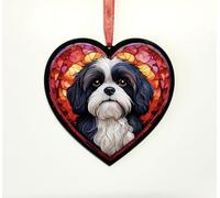 Shih Tzu Black & White Heart Suncatcher - Memorial or Gift for Dog Lovers - 19cm