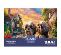Shih Tzu Challenging Adult Jigsaws: Two Dogs at Warm Sunset Educational Games Suitable for Decompression & Wall Decor 52x38cm/1000pcs