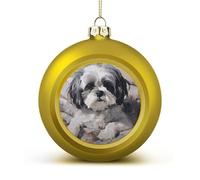 Shih Tzu Christmas Ball Ornament 1.6 Inch Golden-Style Glittering Hanging Xmas Balls for Christmas Tree Pendants Decorative Christmas Tree Balls for Christmas Tree Decorations 1PCS