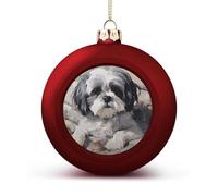 Shih Tzu Christmas Ball Ornament 1.6 Inch Red-Style Glittering Hanging Xmas Balls for Christmas Tree Pendants Decorative Christmas Tree Balls for Christmas Tree Decorations 1PCS