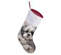 Shih Tzu Christmas Stockings W/White Plush Cuff Large Family Stockings for Christmas Tree Stocking Personalized Xmas Stocking for Christmas Fireplace Decorations