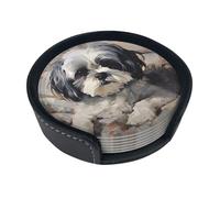 Shih Tzu Coasters for Drinks Set of 6 Waterproof Insulated Mug Cup Coasters with Holder Non-Slip Car Coasters for Office Coffee Table Home Decor