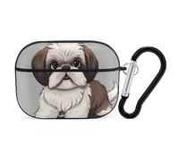 Shih Tzu Dog Airpod Pro Case AirPods 2 Case for Women Hard Shell Protective Cover with Carabiner Keychain Compatible with AirPods Case 2nd 1st Generation, Front LED Visible Black