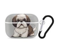 Shih Tzu Dog Airpod Pro Case Cover Wireless Earbuds Case Protective Cover with Keychain Compatible with AirPods 1st & 2nd Generation Full Protective, Front LED Visible White