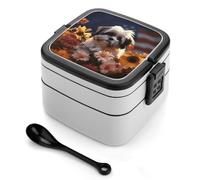 Shih Tzu Dog And Flowers Bento Box with Spoon & Handle - 2 Compartment Leak-Proof Stackable Lunch Box for Adults, BPA-Free Reusable Food Containers for Work, Travel, Picnic