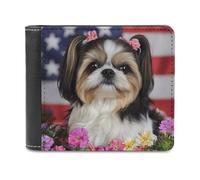 Shih Tzu Dog and Flowers Bifold Wallet PU Leather Pocket Wallet Slim Purse for Women Men Gifts