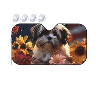 Shih Tzu Dog and Flowers Car Windshield Sun Shade Foldable Car Sun Shade Front Windshield Sunshade Windshield Cover Reflective Sun Visor Keep Your Vehicle Cool for Most Sedans SUV Truck