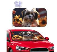 Shih Tzu Dog and Flowers Car Windshield Sun Shade,Foldable Front Window Sun Visor Protector Uv Reflective Windshield Sunshade Covers Universal Car Accessories 51x27.5 Inch
