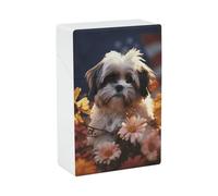 Shih Tzu Dog And Flowers Cigarette Case, Plastic Waterproof Shockproof, Airtight Push Open Cigarette Box, Capacity King Size Cigarette Holder, Portable Cigarette Container for Outdoor Travel Camping O