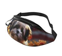 Shih Tzu Dog And Flowers Fanny Pack Waist Bag For Men Women, Lightweight Adjustable Belt Bag Fashion Hip Bum Bag For Travel Hiking Running