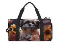 Shih Tzu Dog And Flowers Gym Bag Travel Duffel Bags for Men Women Large Weekender Bags Carry On Overnight Duffle Bag with Shoe Compartment for Workout, style, One Size